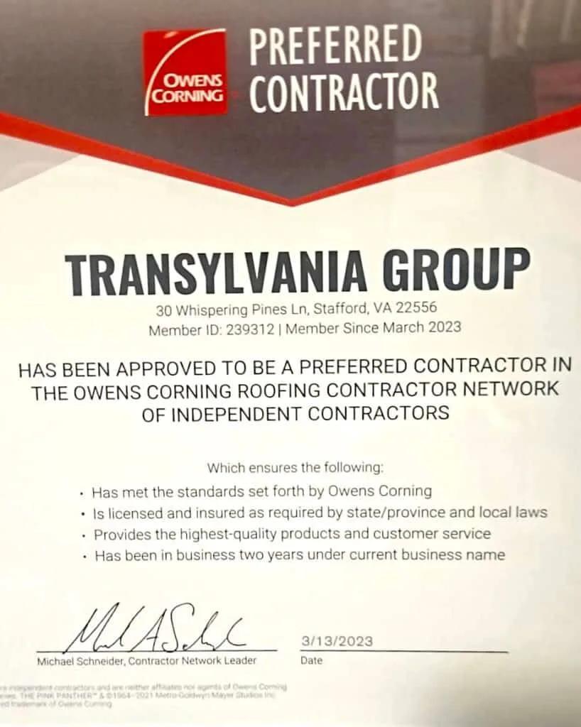 Certified roofing contractor Owens Corning for quality roofing services.