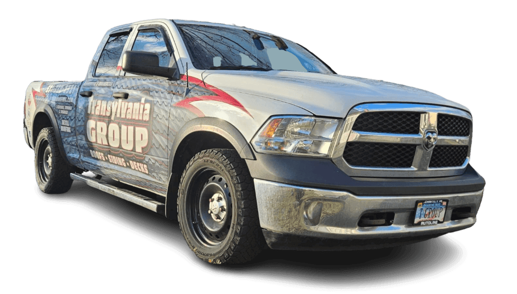 Roofing services truck for roofing company in Stafford, Virginia.